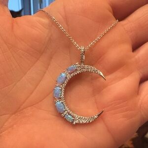 Melinda Maria She’s An Icon Silver and Blue Opal Moon Necklace